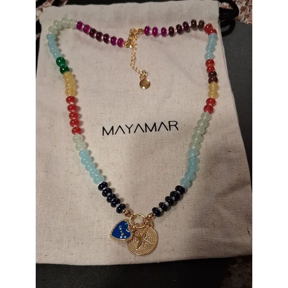 MAYAMAR Beautiful Multi-Colored 24K Heavy Dipped Gold Plated Love Necklace New